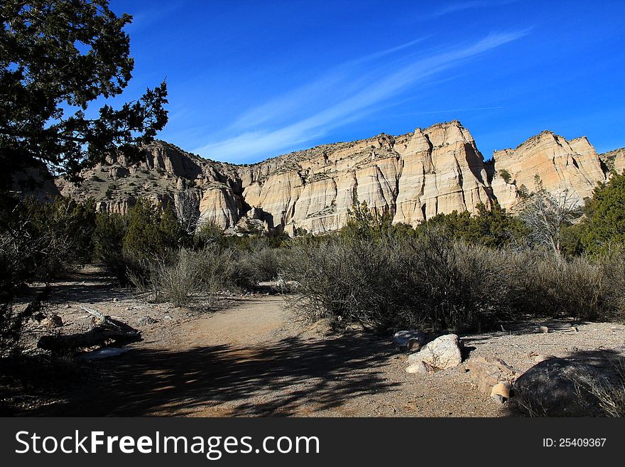 Volcanic tuff cliffs at tent rock national monument.