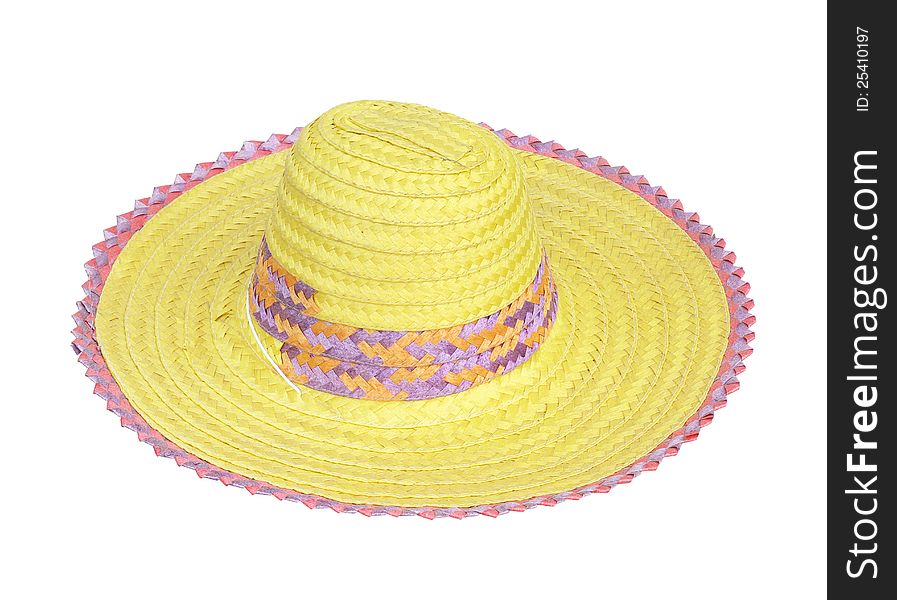 Colorful straw hat isolated on white background