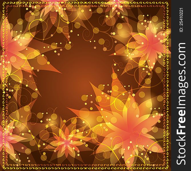 Floral Background With Decorative Golden Ornament