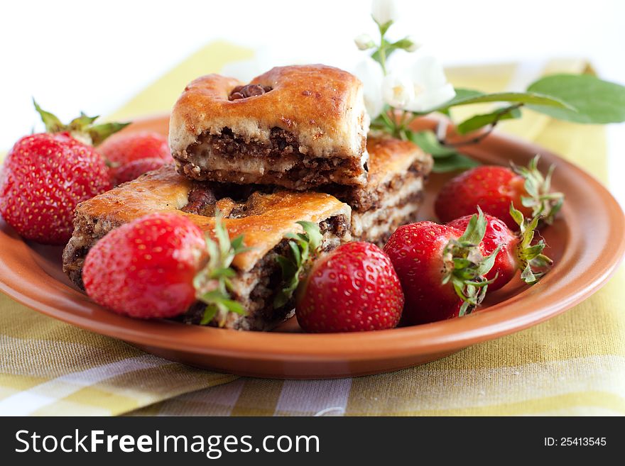 Ruddy Biscuits And Fresh Strawberries