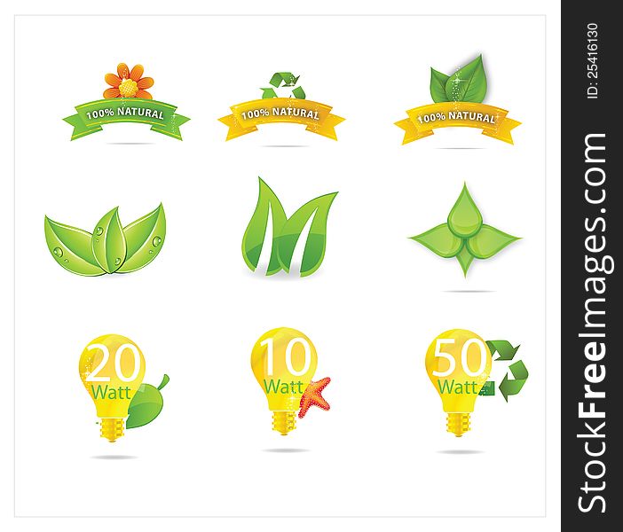 Green eco leafs and symbols set isolated