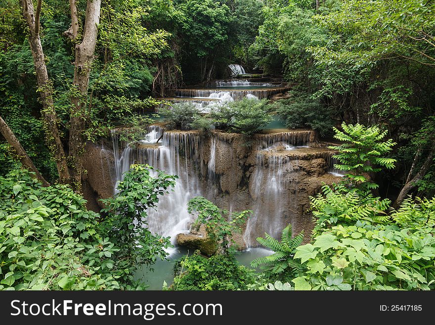 Beautiful Waterfall in Srinakarin Dam National Park , Kanchanaburi Province , Thailand