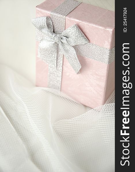 Beautiful gift box in pastel color on white background. Beautiful gift box in pastel color on white background