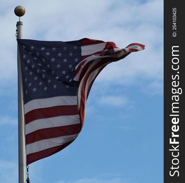 Patriotic American Flag At Baseball Field