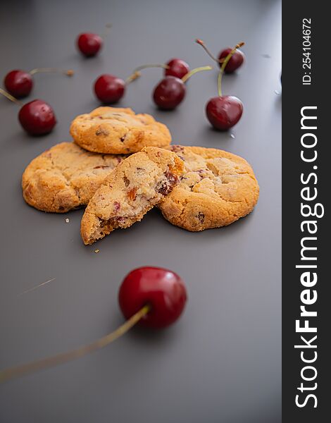 Delicious desert Cookie with cherry