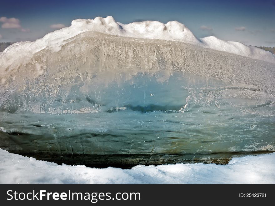 A piece of ice broke off and stood by the river. A piece of ice broke off and stood by the river.