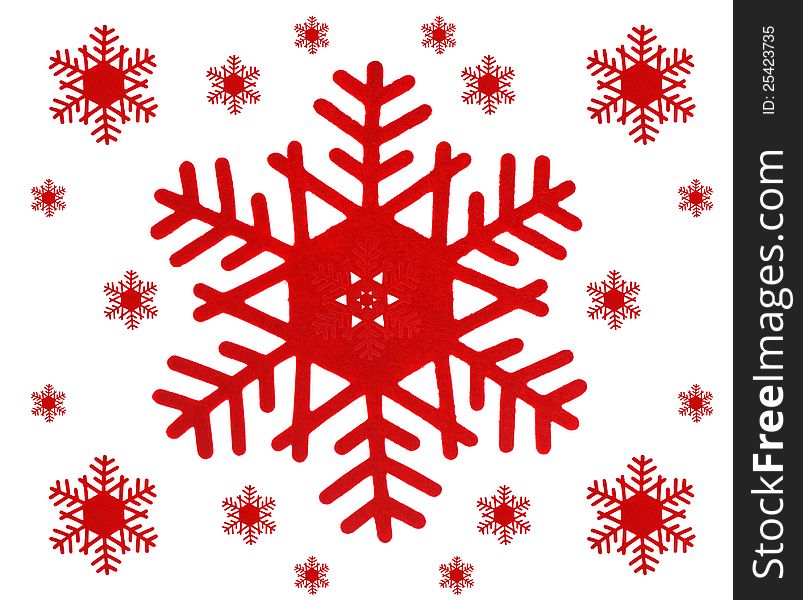 Collage of red snowflakes of different sizes isolated. Collage of red snowflakes of different sizes isolated