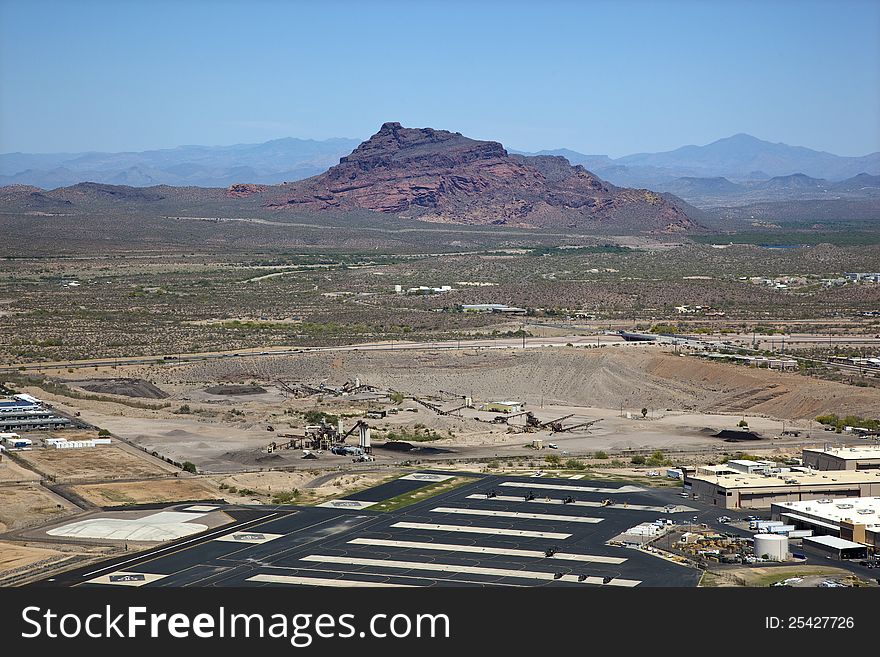 Mount McDowell, better known as Red Mountain looking northeast from Falcon Field in Mesa, Arizona