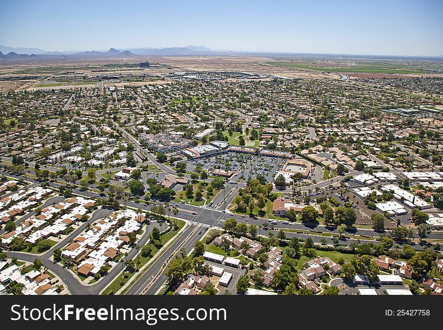Suburbs of Scottsdale, Arizona meet the Sonoran Desert. Suburbs of Scottsdale, Arizona meet the Sonoran Desert