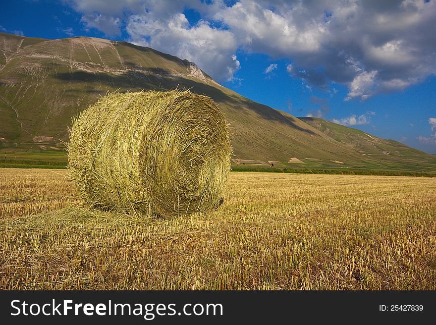 Hay ball in the mountain landscape