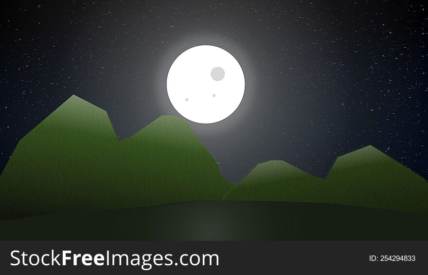 Mountain Night Sky Moon Moon Scene Illustration