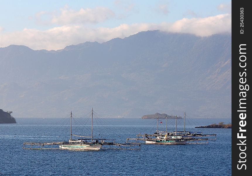 Traditional Indonesian boats in the sea