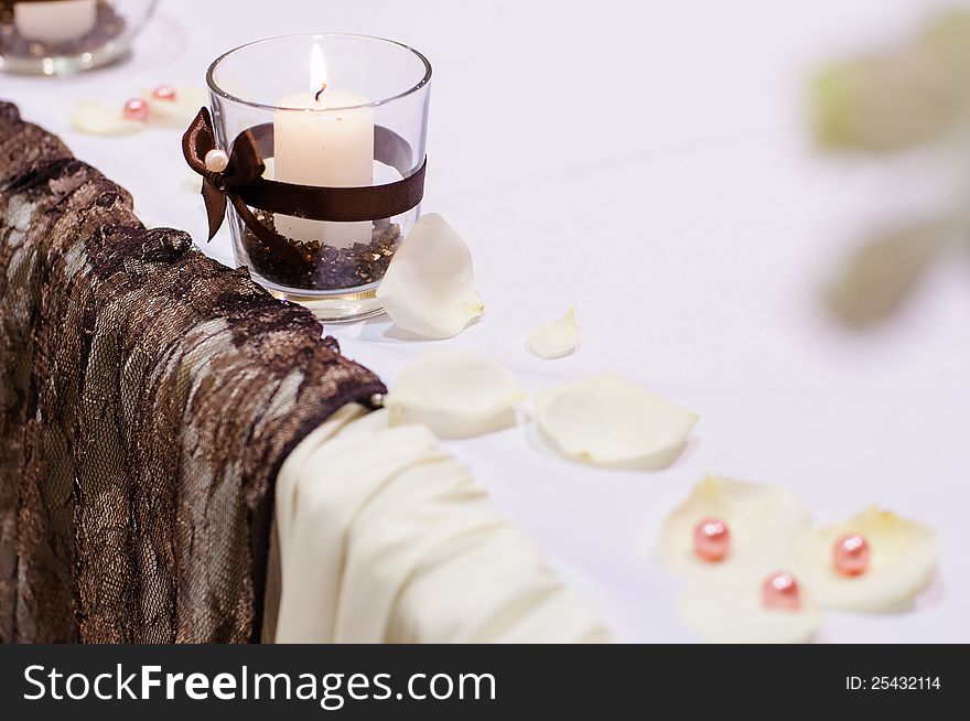 Festive table setting for wedding or other event. Festive table setting for wedding or other event