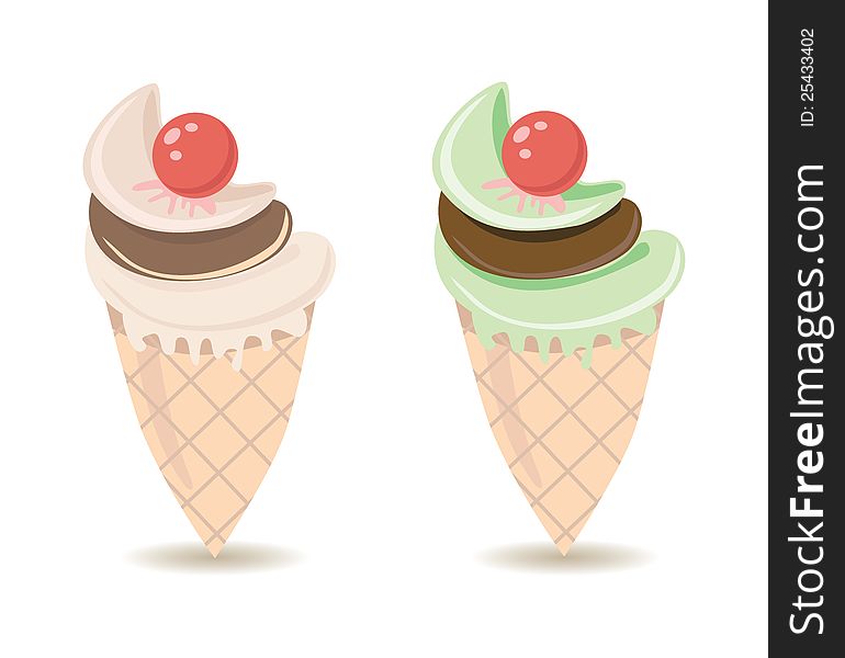 Illustration of Ice Cream cones over white
