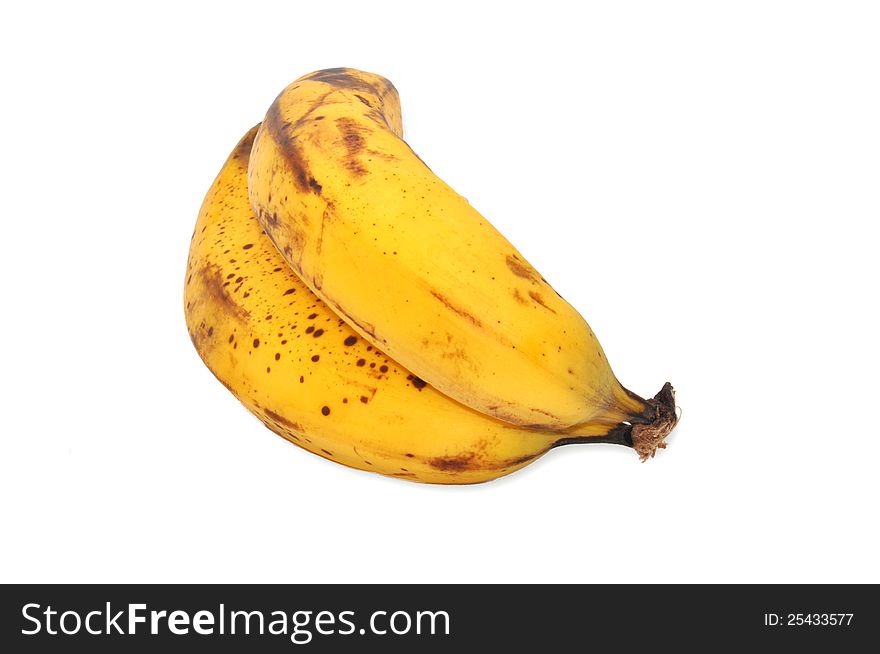 Two isolated ripe bananas on a white background