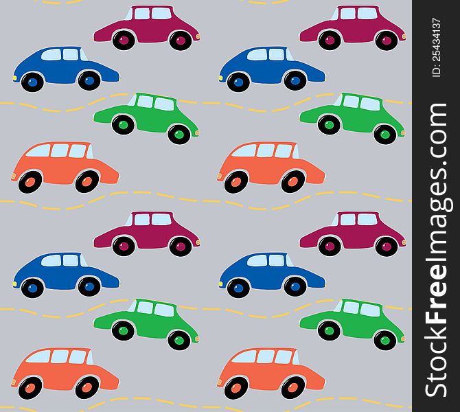 Seamless pattern of cartoon cars. Vector illustration. Seamless pattern of cartoon cars. Vector illustration.