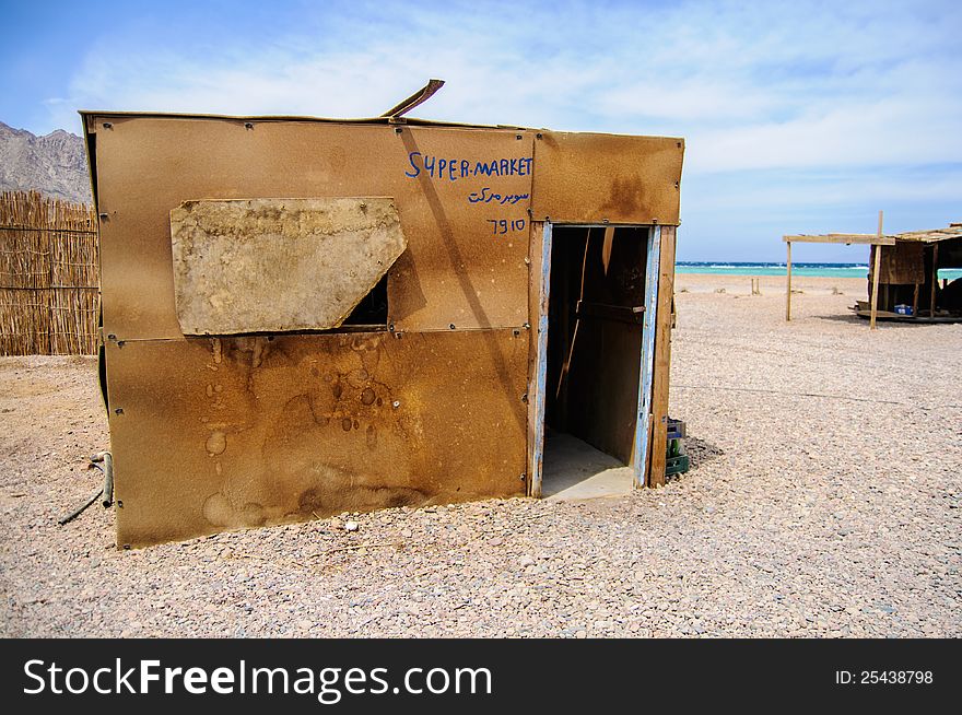 Makeshift supermarket on remote resort in Egypt