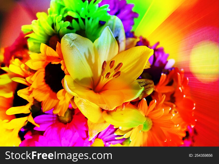 A collection of colorful flowers in a bouquet