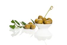 Green Olives Over White. Stock Photography