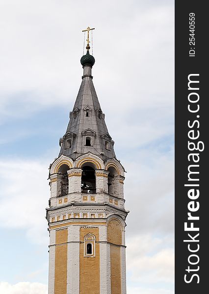 The bell tower of the Resurrection Cathedral inTutaev, Russia. The bell tower of the Resurrection Cathedral inTutaev, Russia