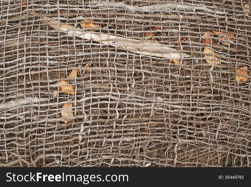 Tan rope and natural garden background. Tan rope and natural garden background