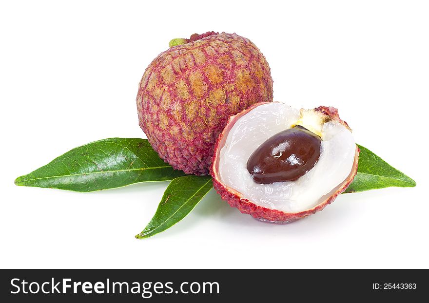 Fresh lychees on white background