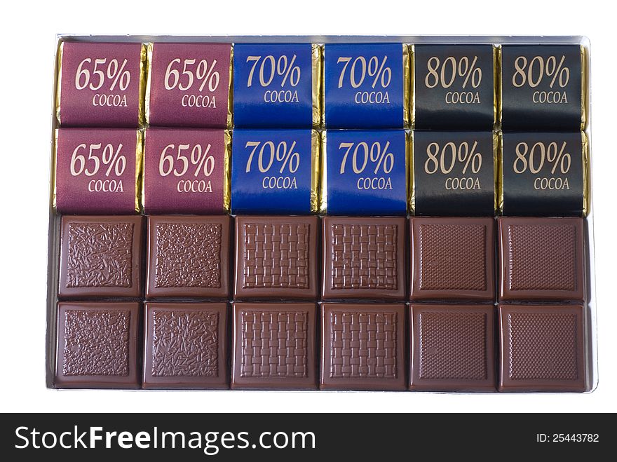 Box of chocolate with miscellaneous by contents cacao, type overhand