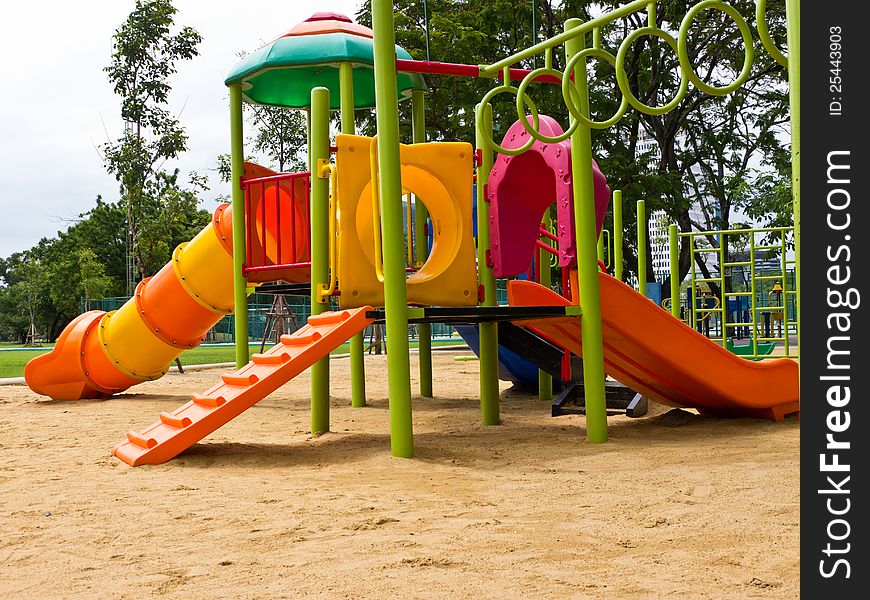 Colorful slide for children in public park. Colorful slide for children in public park