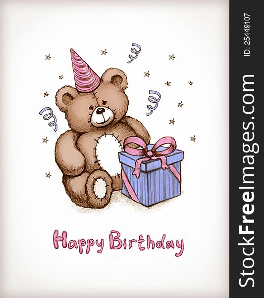 Birthday greeting card. Raster illustration. Birthday greeting card. Raster illustration