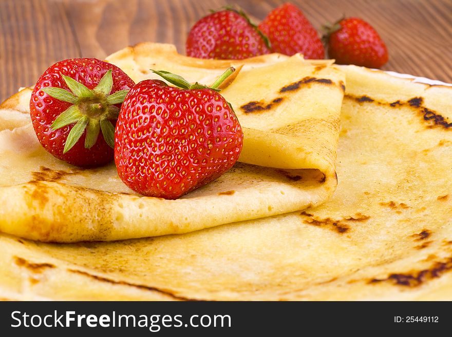 Pancakes and fresh strawberry