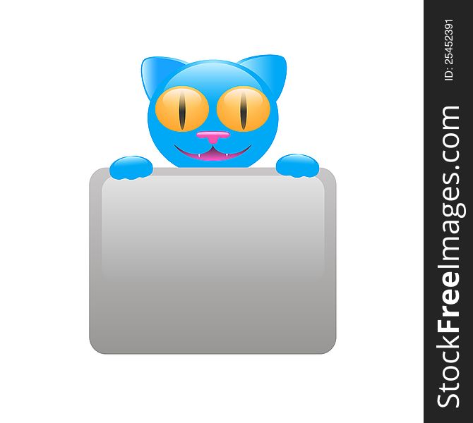 Blue vector cat holding a gray plate. Blue vector cat holding a gray plate