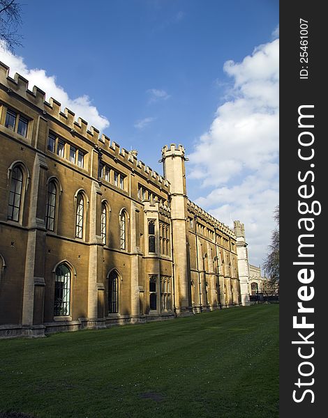 Sunlit view of the famous King's College at Cambridge, England