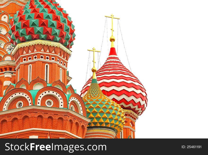 Saint Basil's Cathedral fragment isolated on white. Red square. Moscow, Russia. Saint Basil's Cathedral fragment isolated on white. Red square. Moscow, Russia.