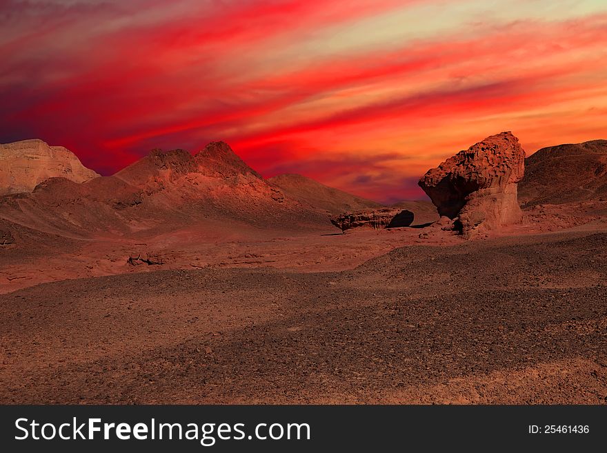 Sunset in the stone desert