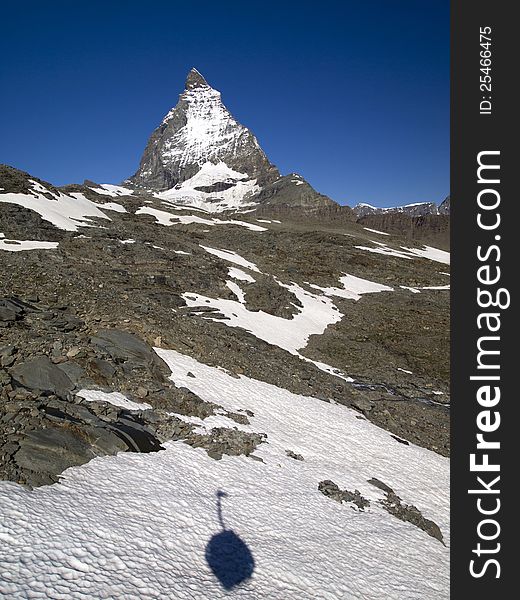 Matterhorn and the shadow of Swiss gondola