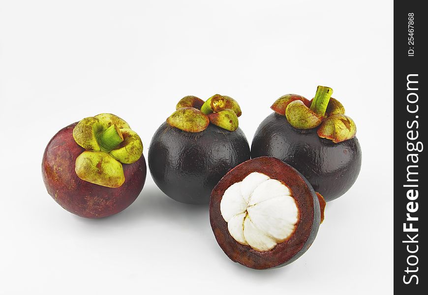 Group of mangosteen on white background.
