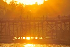 Mon Bridge And Sunset, Old Construct In Thailand Royalty Free Stock Photos