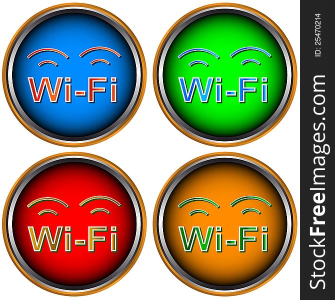 Four multi-colored Wi-Fi icons on a white background. Four multi-colored Wi-Fi icons on a white background