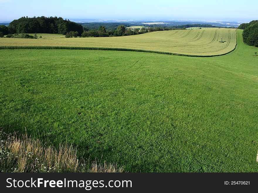 Agricultural fields in hilly terrain