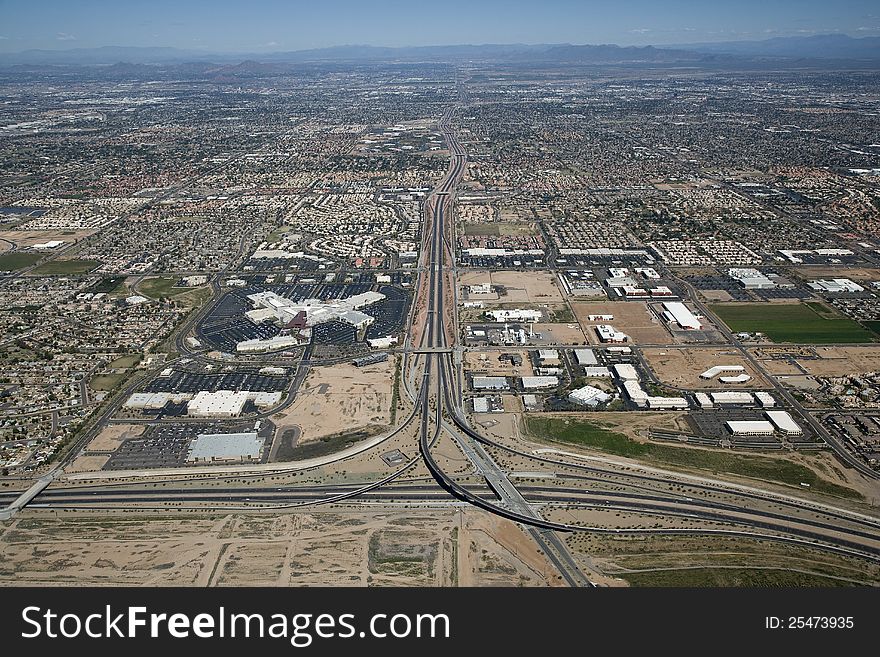 Loop 202 and the 101 interchange in Chandler, Arizona. Loop 202 and the 101 interchange in Chandler, Arizona