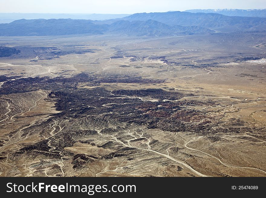 Arid off road recreation area in California from above