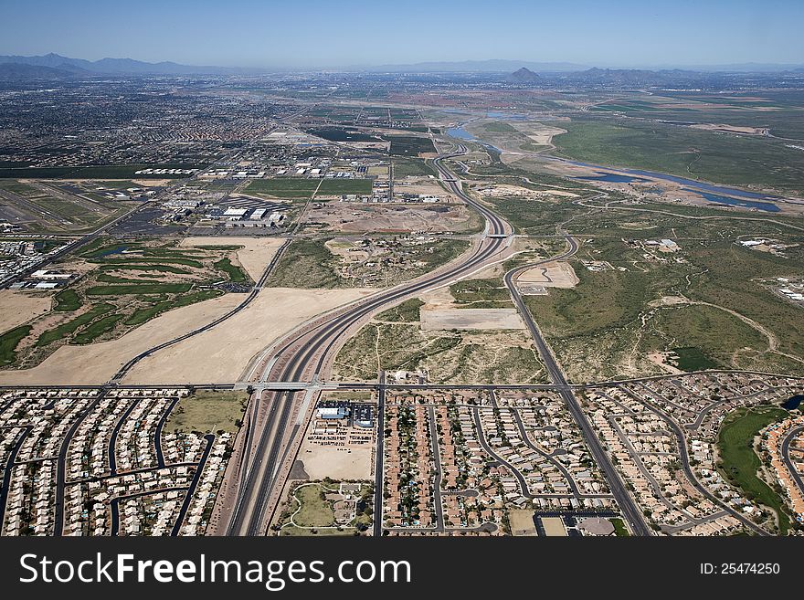 Aerial view of sunny east Mesa, Arizona