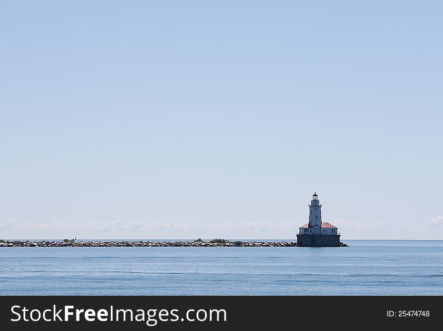 Lighthouse at Chicago Navy Pier on Bright Sunny Day