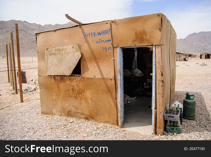 Makeshift supermarket on remote resort in Egypt