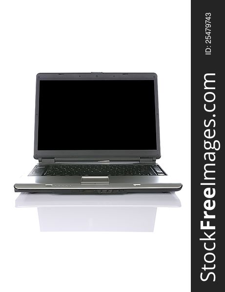 Black laptop isolated over white background. You can put your message on the screen. Black laptop isolated over white background. You can put your message on the screen