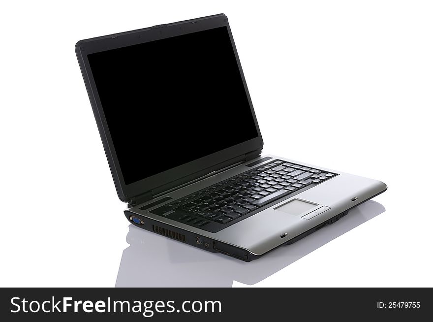 Black laptop isolated over white background. You can put your message on the screen. Black laptop isolated over white background. You can put your message on the screen