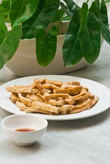 Fried Tofu With  Sauce Stock Image