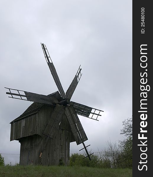 Old wooden windmill in Khotyn, Ukraine