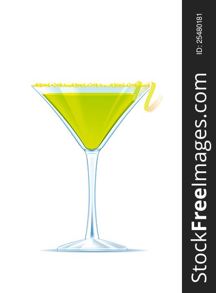 Glass of exotic cocktail on white background