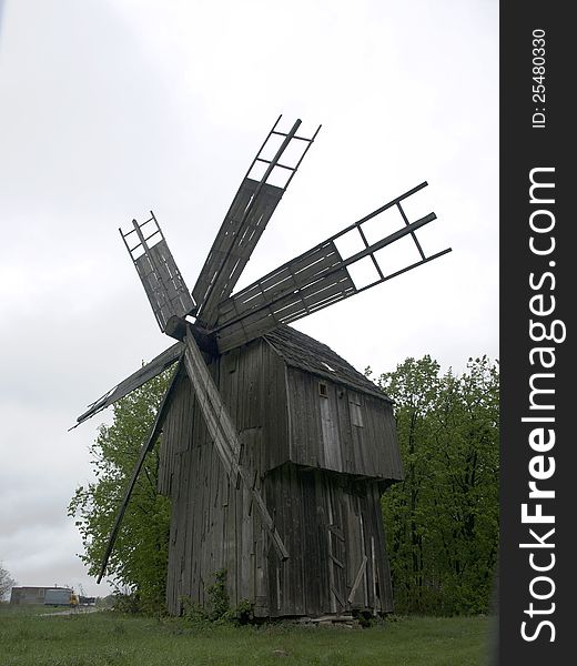 Old wooden windmill in Khotyn, Ukraine